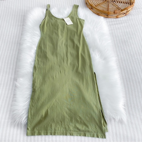 Tularosa Green The Willa Tank Dress Palm Green Shirt Midi Dress Slit NEW XS NWT - Picture 8 of 16